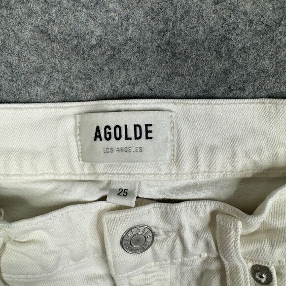 AGOLDE Toni Mid Rise Straight White Destroyed Hem Denim Jeans Size 25 - Picture 8 of 13